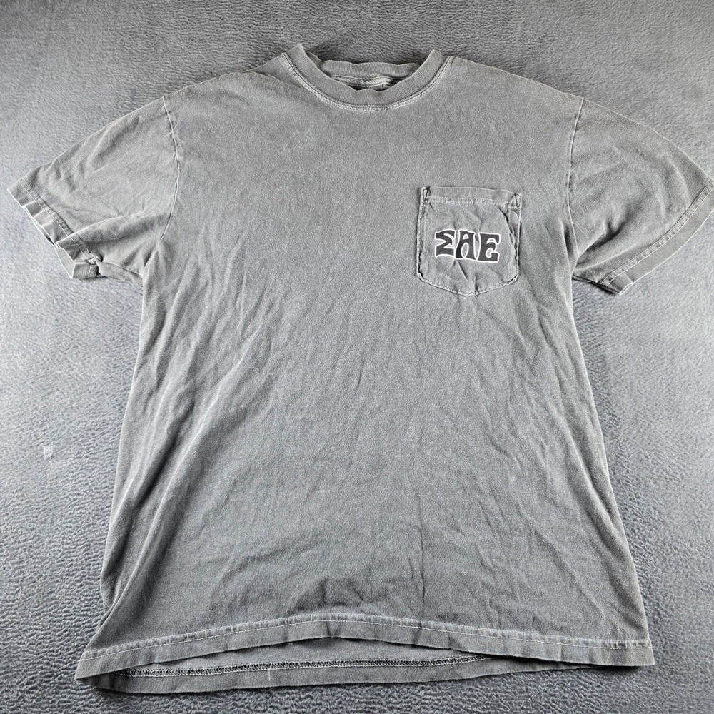 Comfort Colors Sigma Alpha Epsilon SAE Pocket T-Shirt Faded Black Gray Mens M